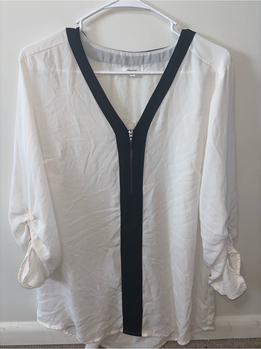 Maurices White Tunic Blouse with Black Placket